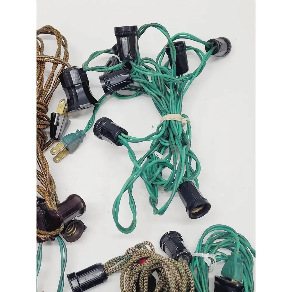 7 Vintage Christmas Light Strings C7 Green Wire Corn Mixed Lot No Bulbs Tested